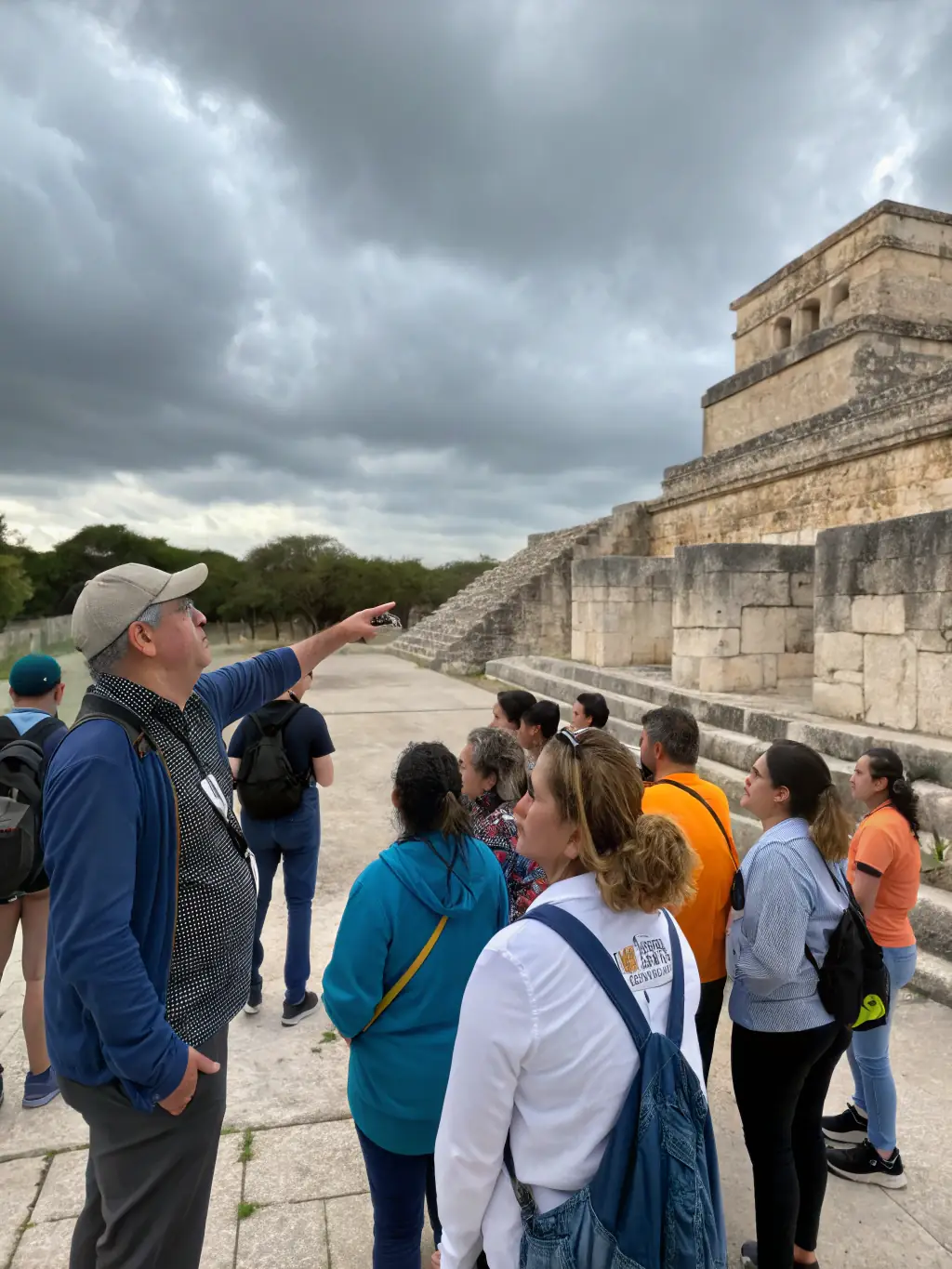 A photo of a guided tour group exploring the Logis de Chalonne, with a knowledgeable guide sharing insights about the site's history and architecture.