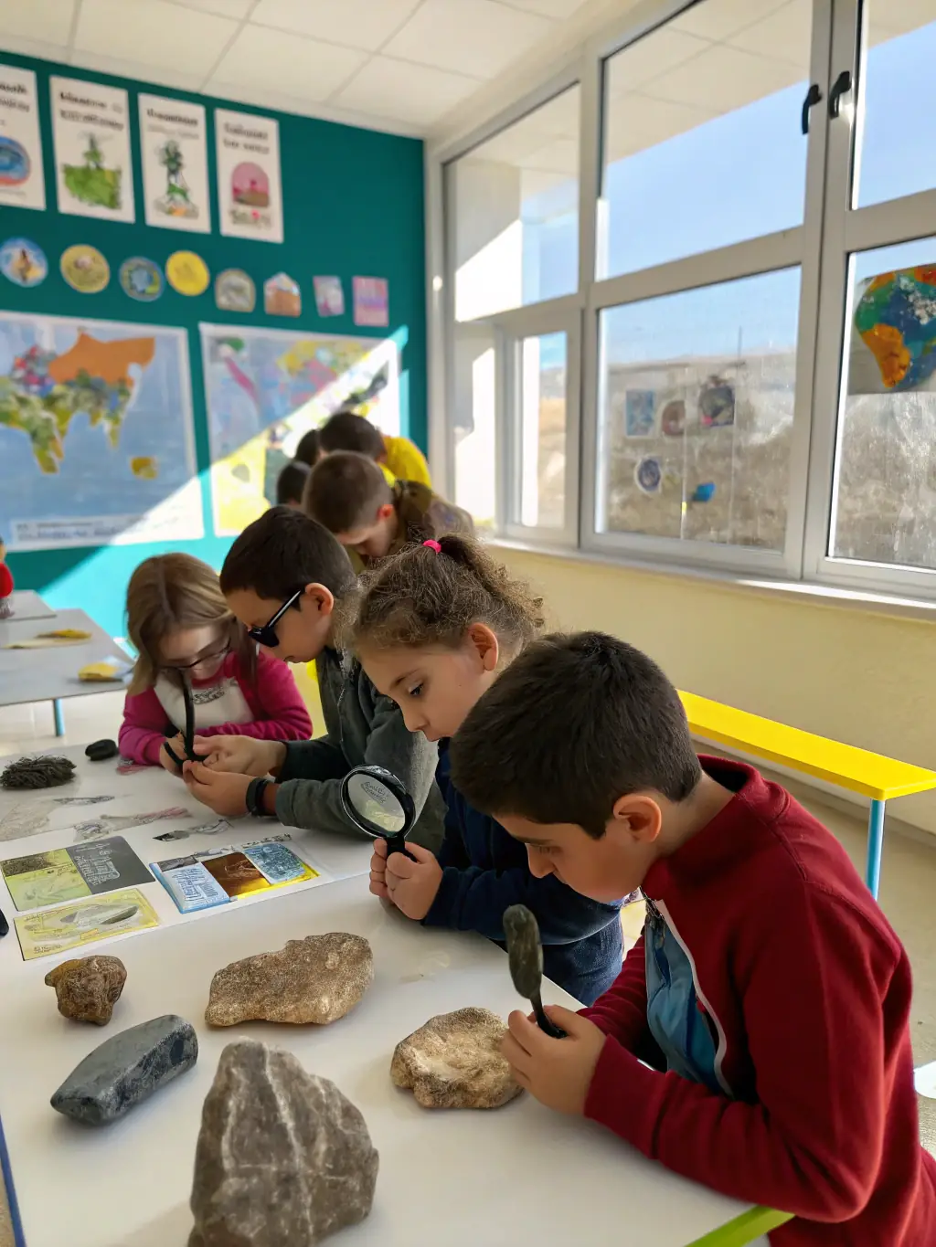 A picture of children participating in an educational workshop focused on local history and heritage at Logis de Chalonne.